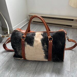 Brown / Black / White Handmade Genuine Cowhide / Leather Duffle / Hand Bag